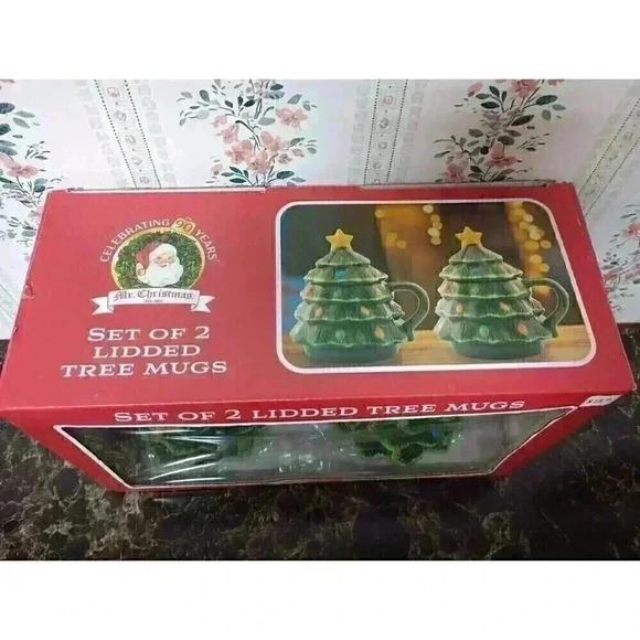 Mr. Christmas Ceramic Decorative Christmas Tree Lidded Mugs, 16oz, Set of 2 - Picture 2 of 4